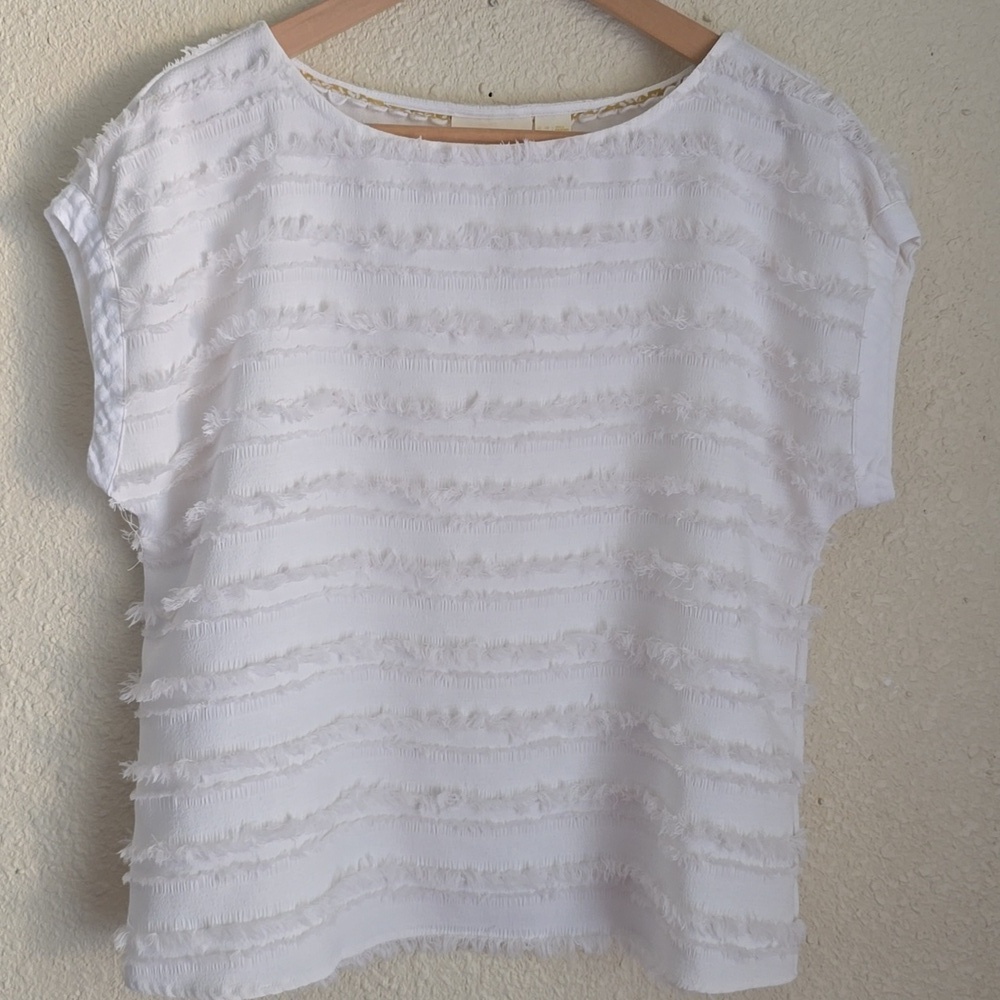 Anthropologie Maeve Barton Ivory Textured Fringe Top Sz. 8